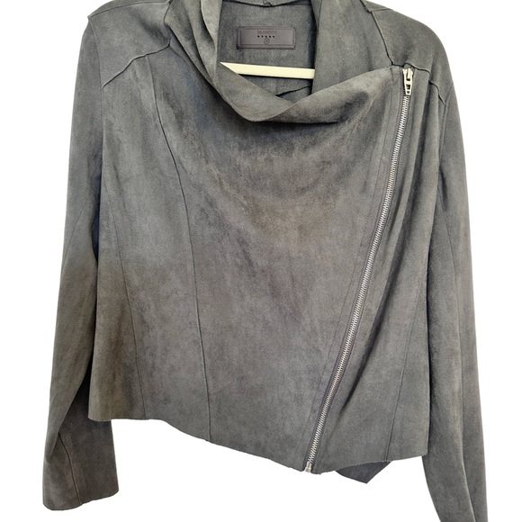 Blank NYC Faux Wrap Vegan Suede Asymmetrical Zip Draped Moto Jacket Grey Medium - Picture 5 of 8